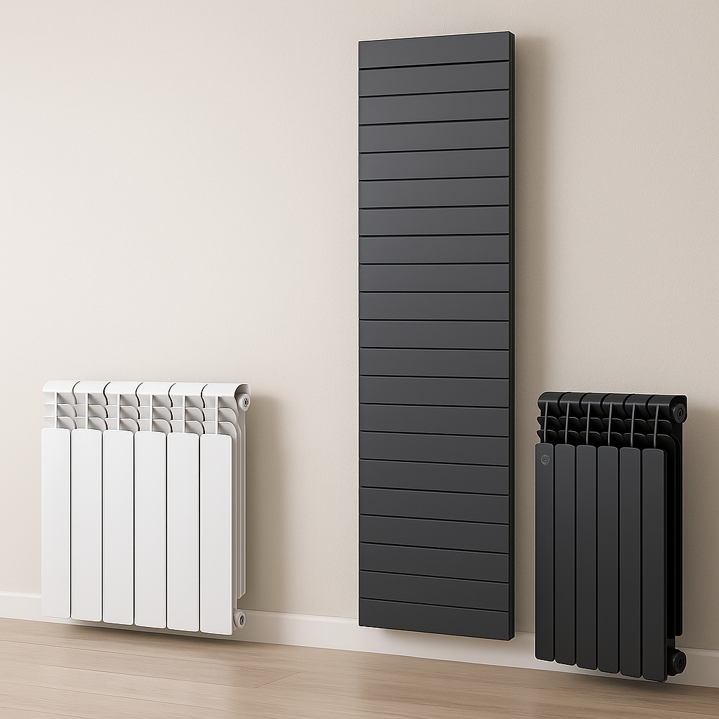 Radiatoare moderne de încălzire: panou din oțel, secțional din aluminiu, clasic din fontă și model tubular de design.