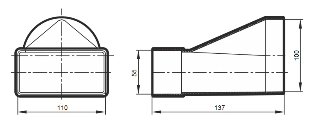 Трубы для вентиляции размеры. Соединитель прямоугольного воздуховода 55х110 с круглым d100. Соединитель плоских-круглых каналов 55х110 d120 мм. Соединитель угловой плоского воздуховода с круглым 60х204/d125 era 620ск12,5кп. Соединитель 60*120 d100 612 СП 10кп Эковент.