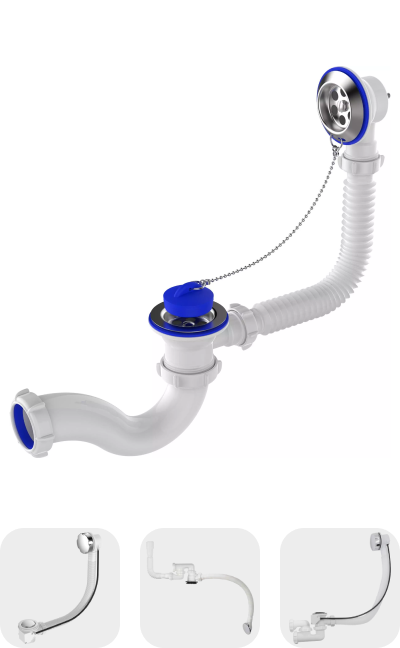 Сифоны для ванны с переливом полуавтоматом