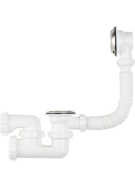 Сифон для ванны регулируемый с выпуском и переливом, Aquant