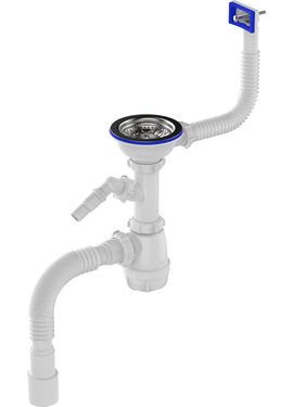 4elementsСифон для мойки 3 1/2''х40 с отводом для с/м и переливом с г.т. 40х40/50 белый, Aquant