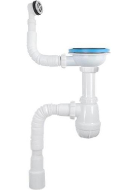 4elementsСифон для мойки 3 1/2" х 40 с круглым переливом с гибкой трубой 40х40/50 белый, Aquant