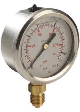 Манометр глицерин 63mm 1/4 M  0:16 Bar корпус inox Italtecnica