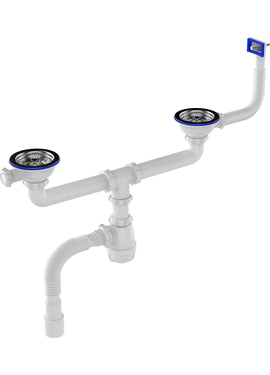 4elementsСифон для мойки сдвоенный 3 1/2" х 40 с прямоугольным переливом с г.т. 40х40/50, Aquant