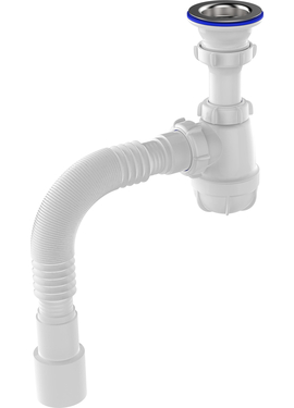 Сифон для кухни малый 1 1/2" х 40 с выпуском с гибкой трубой 40х40/50, Aquant