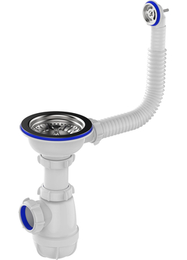 Сифон для мойки 3 1/2" х 40 с круглым переливом белый, Aquant