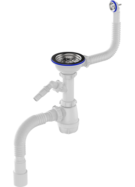 Сифон для мойки 3 1/2" х 40 с отводом для с/м и круглым переливом с г.т. 40х40/50 белый, Aquant