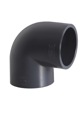 4elementsCot PVC 90° d.50, pentru lipire, PN16, DIN 8063, gri-negru