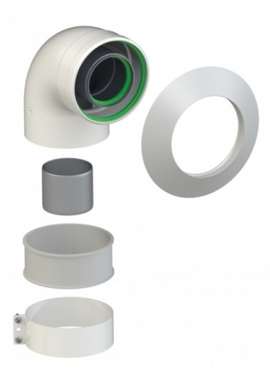 Колено коаксиальное стартовое 60x100 - 90 c хомутом и втулкой