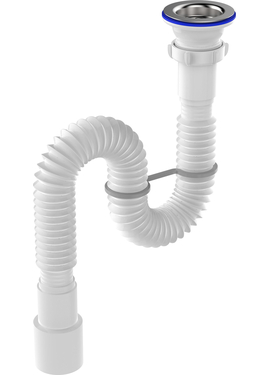 Гофросифон 1 1/2"х40/50 с нерж. решеткой, длина 335 -755 мм, Aquant