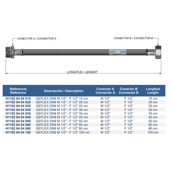 Гибкая подводка вода dn 8 1/2 x 1/2 FM 90 cm Genebre, изображение 6