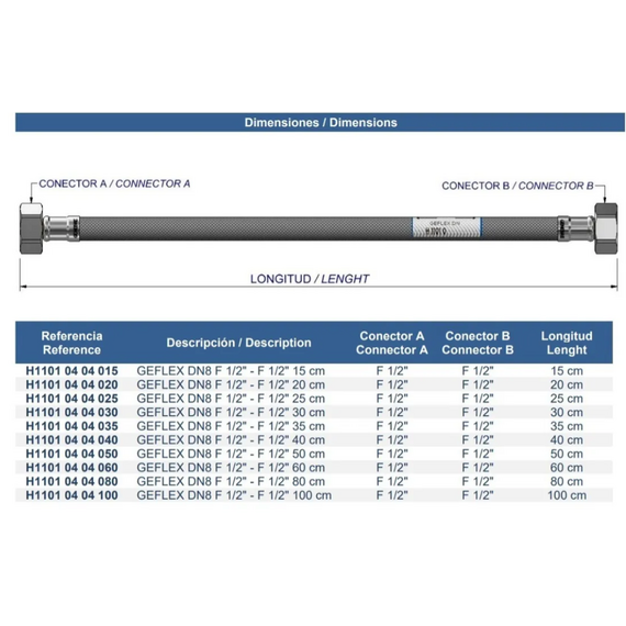 4elementsГибкая подводка вода dn 8 1/2 x 1/2 FF 80 cm Genebre, изображение 8