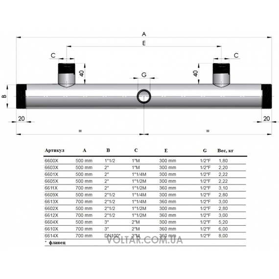 Коллектор для 2-х насосов - всасывающий Fome 495 мм 2 1/2"M x 1 1/4"M, изображение 4
