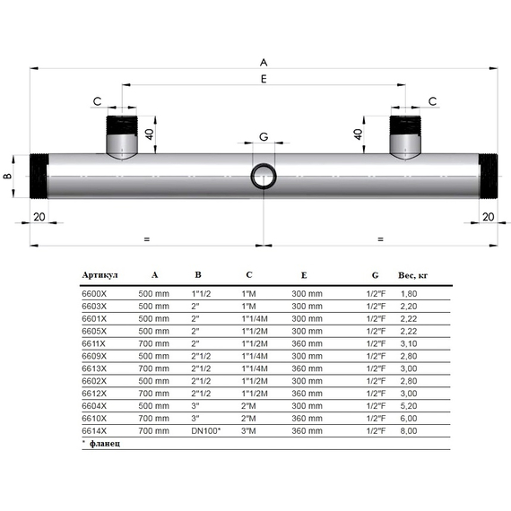 4elementsColector pentru 2 pompe - aspirație 495 mm 2"M x 1"M, изображение 2