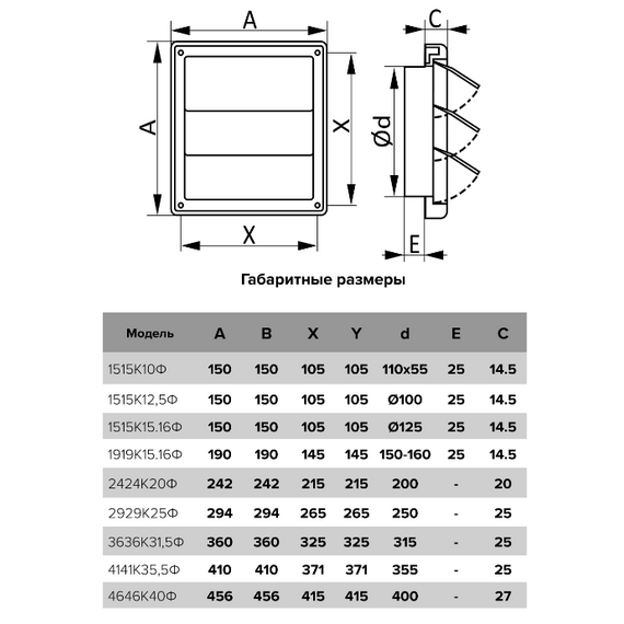 4elements1515E511O-Grila de ventilatie cu jaluzele automate 15o15, flansa 55x11 Era, изображение 5