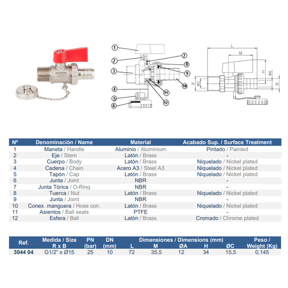 Сливной шаровой кран для котла 1/2" Genebre, изображение 2