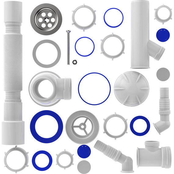 4elementsСифон для кухни 1 1/2"х40 с двумя отводами с/м с г.т. 40х40/50, Aquant, изображение 4