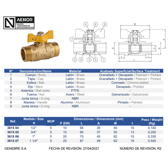 Шаровый кран для газа бабочка 1/2" MM Genebre, изображение 2