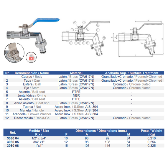 4elementsШаровой кран со штуцером "RAPIDE-GE" 1/2" x 3/4" Genebre, изображение 3