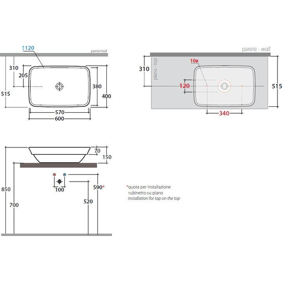 4elementsLavoar Relais 60x40 aplicat pe blat (Globo), изображение 3