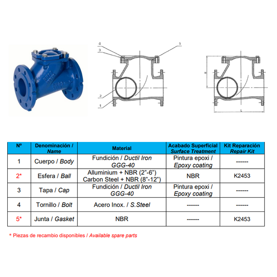 4elementsОбратный шаровой клапан с фланцами 2 1/2" Genebre, изображение 2