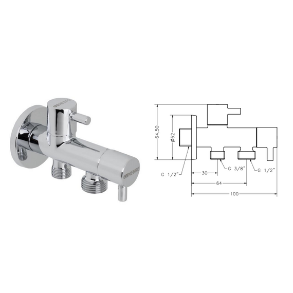 4elementsПодводной кран с 2-мя выходами 1/2'' x 3/8'' Genebre, изображение 2