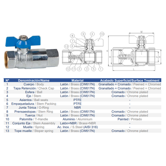 4elementsШаровой кран с обратным клапаном 1/2" Genebre, изображение 2