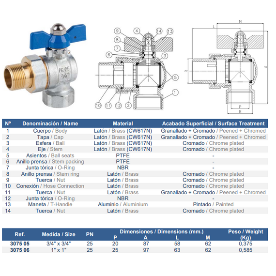 4elementsУгловой шаровой кран с американкой 3/4"x3/4" Genebre, изображение 2