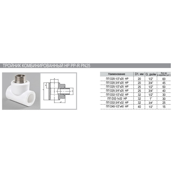 4elementsТройник комб. 25х1/2 M PN25 РВК, изображение 2