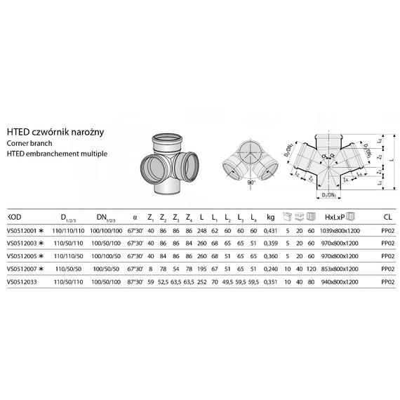 Крестовина двух плоскостная  110/50/110 угол 87° HTED Valsir, изображение 2