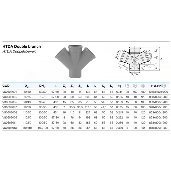 Крестовина одно плоскостная  110/110 угол 67° HTDA Valsir, изображение 2