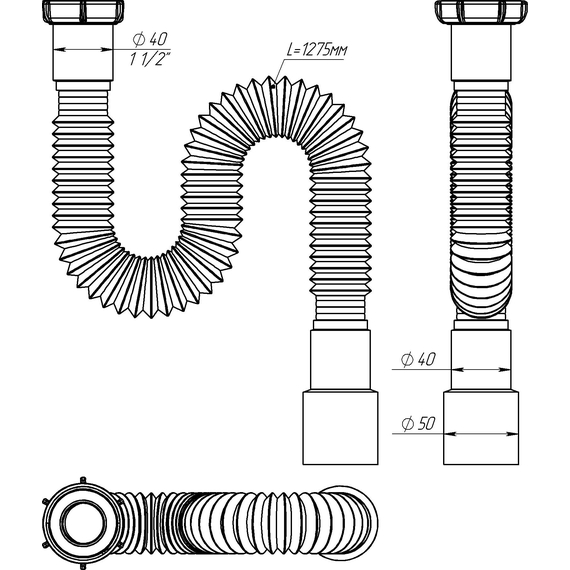 Гибкая труба 1 1/2"х40/50 удлиненная, Aquant, изображение 3