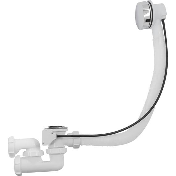 Сифон для ванны регулируемый с переливом полуавтоматом белый, Aquant