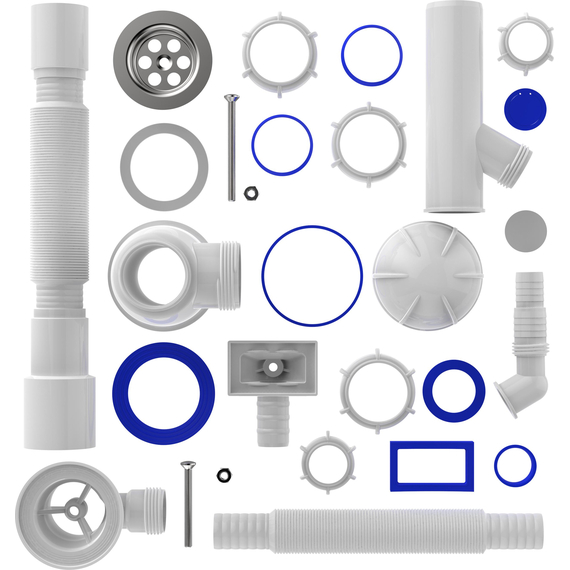 4elementsСифон для кухни 1 1/2" х 40 с отводом для стир машины и переливом  с гибкой трубой 40х40/50, Aquant, изображение 4
