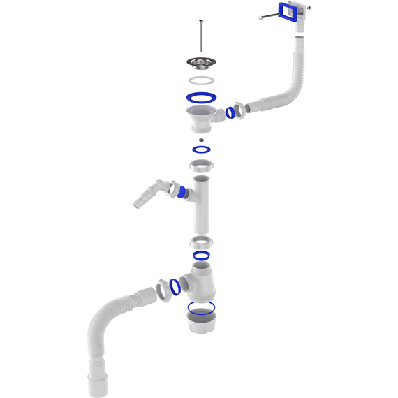 4elementsСифон для кухни 1 1/2" х 40 с отводом для стир машины и переливом  с гибкой трубой 40х40/50, Aquant, изображение 5