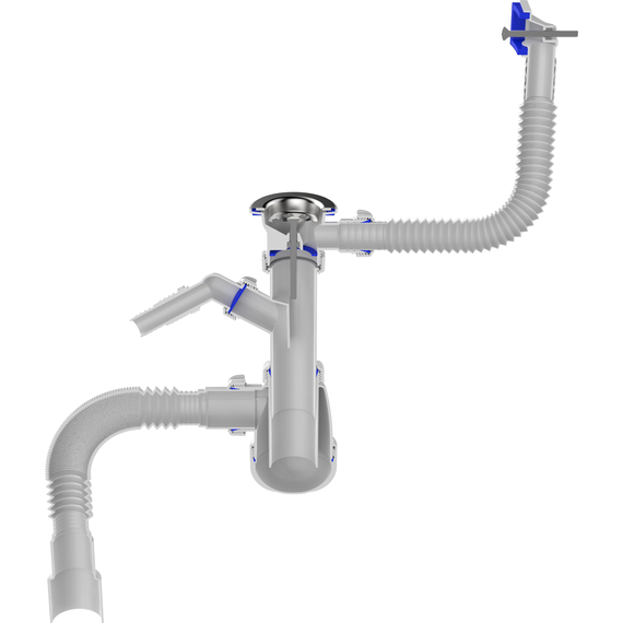 4elementsСифон для кухни 1 1/2" х 40 с отводом для стир машины и переливом  с гибкой трубой 40х40/50, Aquant, изображение 6