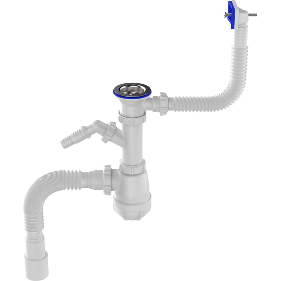 4elementsСифон для кухни 1 1/2" х 40 с отводом для стир машины и переливом  с гибкой трубой 40х40/50, Aquant, изображение 8