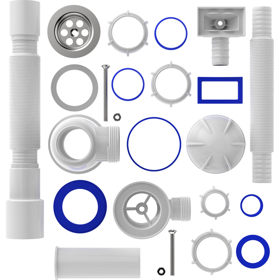 Сифон для кухни 1 1/2" х 40 с переливом с гибкой трубой 40х40/50,  Aquant, изображение 4