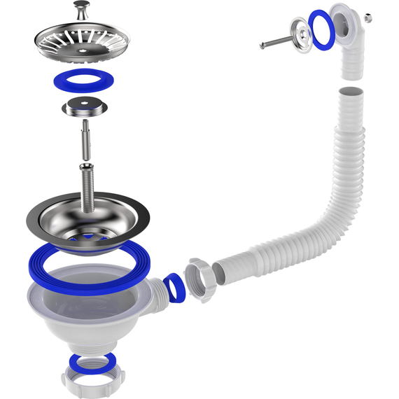 Перелив для мойки 3 1/2'' с круглым вертикальным корпусом  белый, Aquant, изображение 5