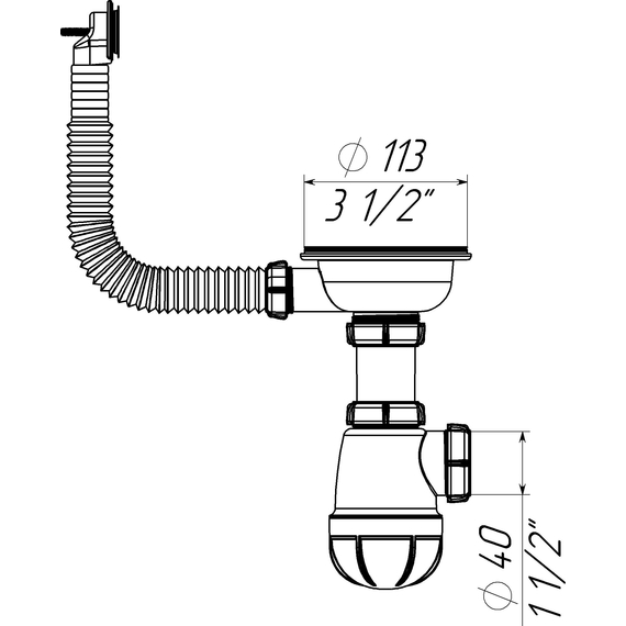 Сифон для мойки 3 1/2" х 40 с круглым переливом белый, Aquant, изображение 2
