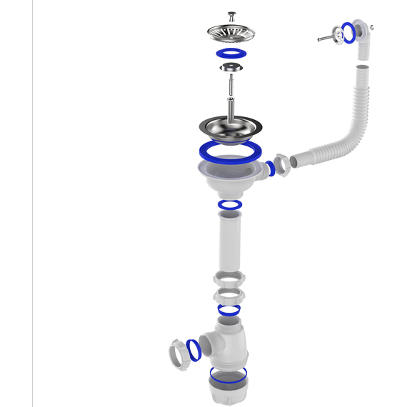 Сифон для мойки 3 1/2" х 40 с круглым переливом белый, Aquant, изображение 5