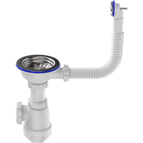 Сифон для мойки 3 1/2" х 40 с круглым переливом белый, Aquant, изображение 8