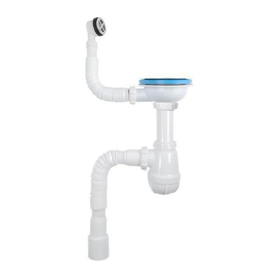 4elementsСифон для мойки 3 1/2" х 40 с круглым переливом с гибкой трубой 40х40/50 белый, Aquant