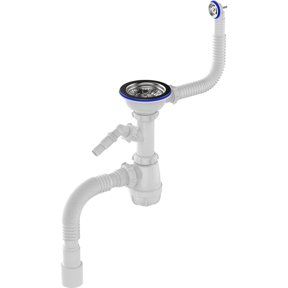 Сифон для мойки 3 1/2" х 40 с отводом для с/м и круглым переливом с г.т. 40х40/50 белый, Aquant
