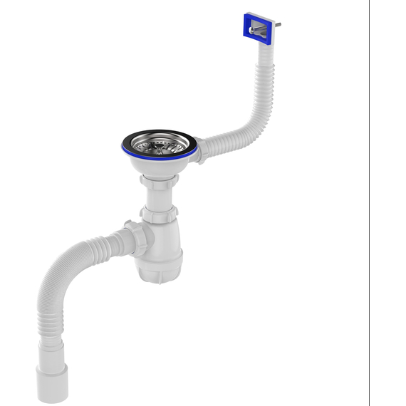 4elementsSifon pentru chiuvetă 3 1/2" x 40 cu preaplin și tub flexibil 40x40/50 alb, Aquant