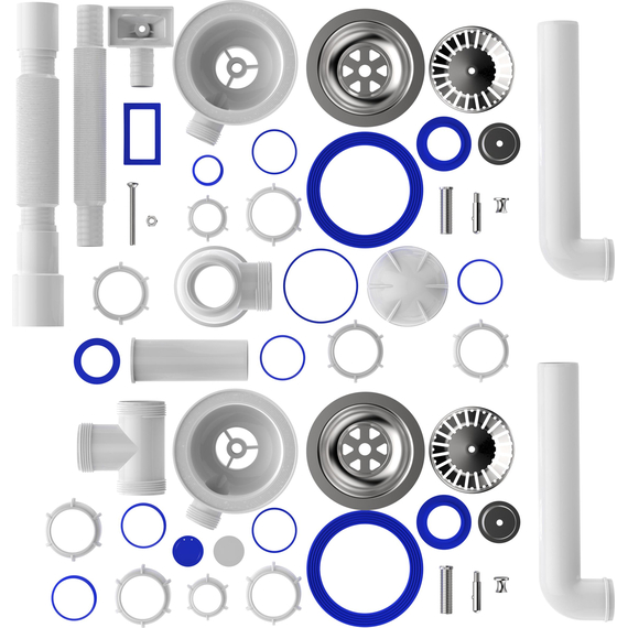 4elementsСифон для мойки сдвоенный 3 1/2" х 40 с прямоугольным переливом с г.т. 40х40/50, Aquant, изображение 4