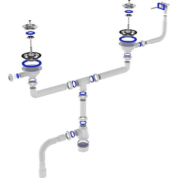 4elementsСифон для мойки сдвоенный 3 1/2" х 40 с прямоугольным переливом с г.т. 40х40/50, Aquant, изображение 5