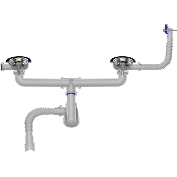 4elementsСифон для мойки сдвоенный 3 1/2" х 40 с прямоугольным переливом с г.т. 40х40/50, Aquant, изображение 6