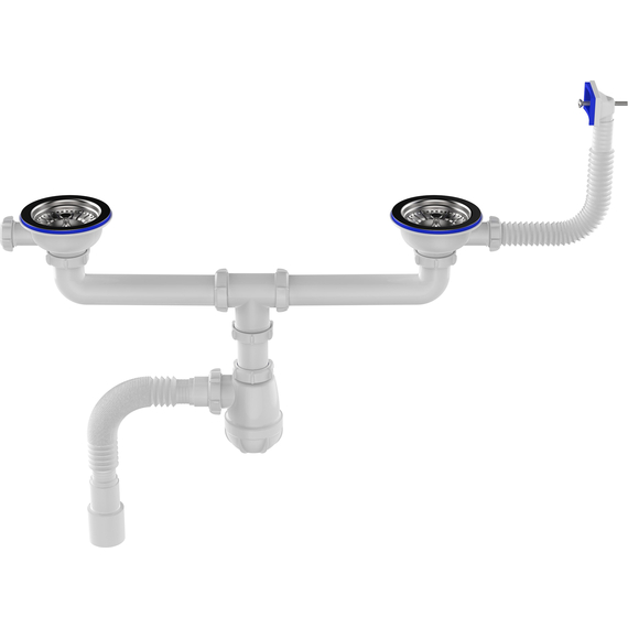 4elementsСифон для мойки сдвоенный 3 1/2" х 40 с прямоугольным переливом с г.т. 40х40/50, Aquant, изображение 8