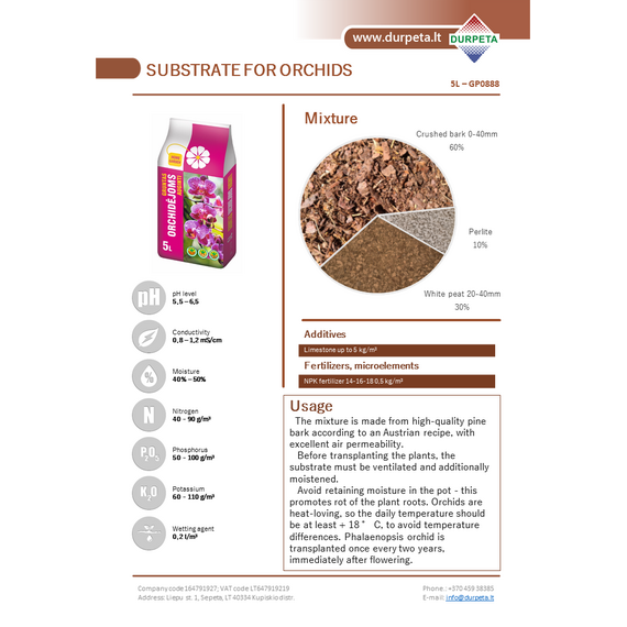 4elementsТорфяной субстрат для орхидей 5L Durpeta VdX, изображение 2